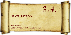Hirs Anton névjegykártya